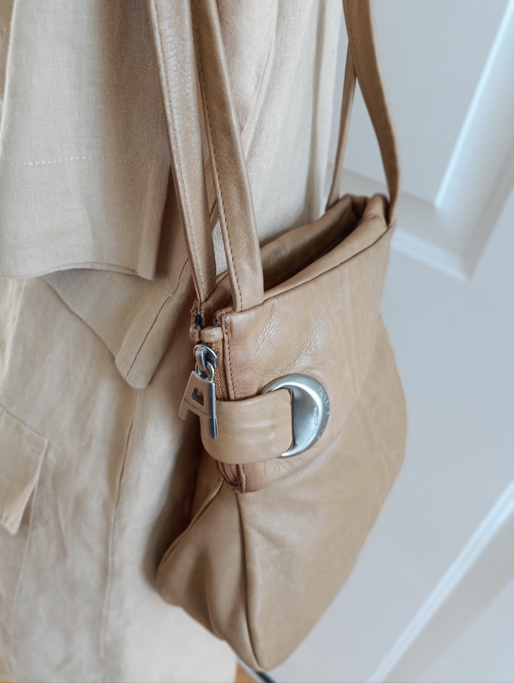 Renato Angi Made In Italy Leather Shoulder Bag Asymmetrical Unique Cream - Picture 7 of 16